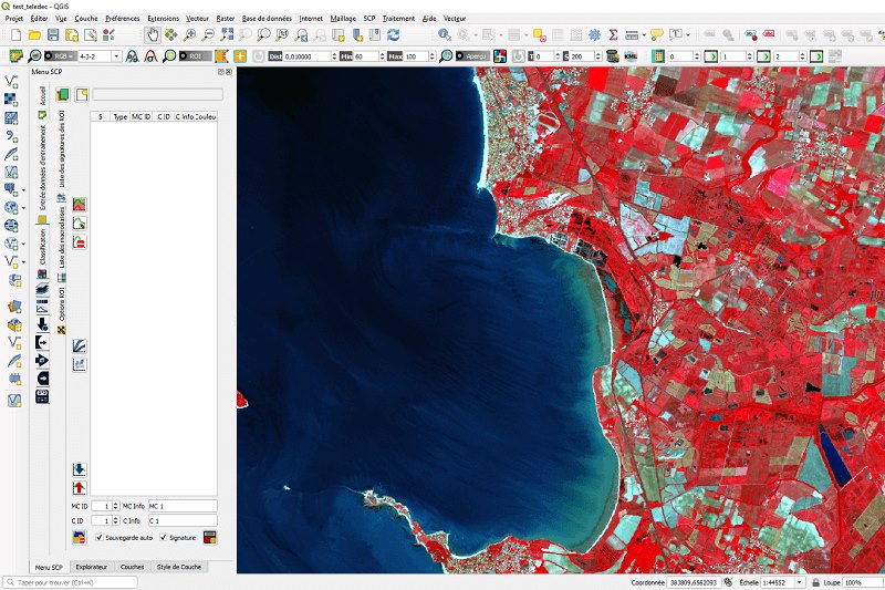 screenshot of SENTINEL 2 image processing using the SCP plugin in QGIS software