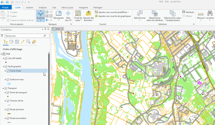 Screenshot of ArcGIS Pro interface displaying a map view