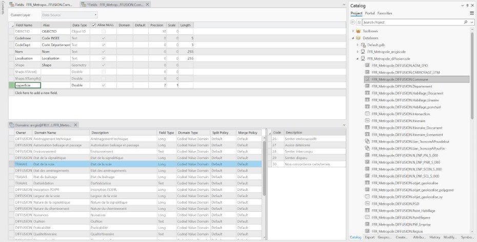 Screenshot of the administration of an ArcGIS SDE database in ArcGIS Pro